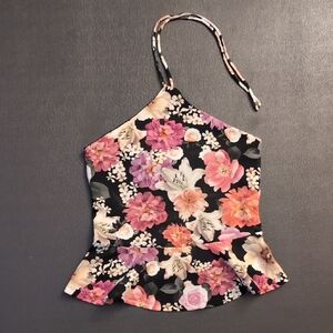 Express Floral Halter- Black and Pink